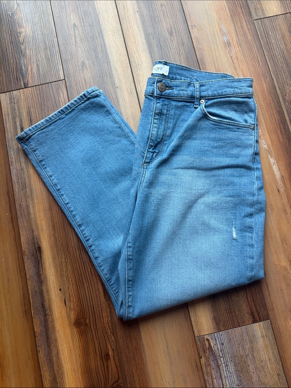 LOFT Straight Crop High Rise Jeans Medium Wash Size 12 - Picture 4 of 4